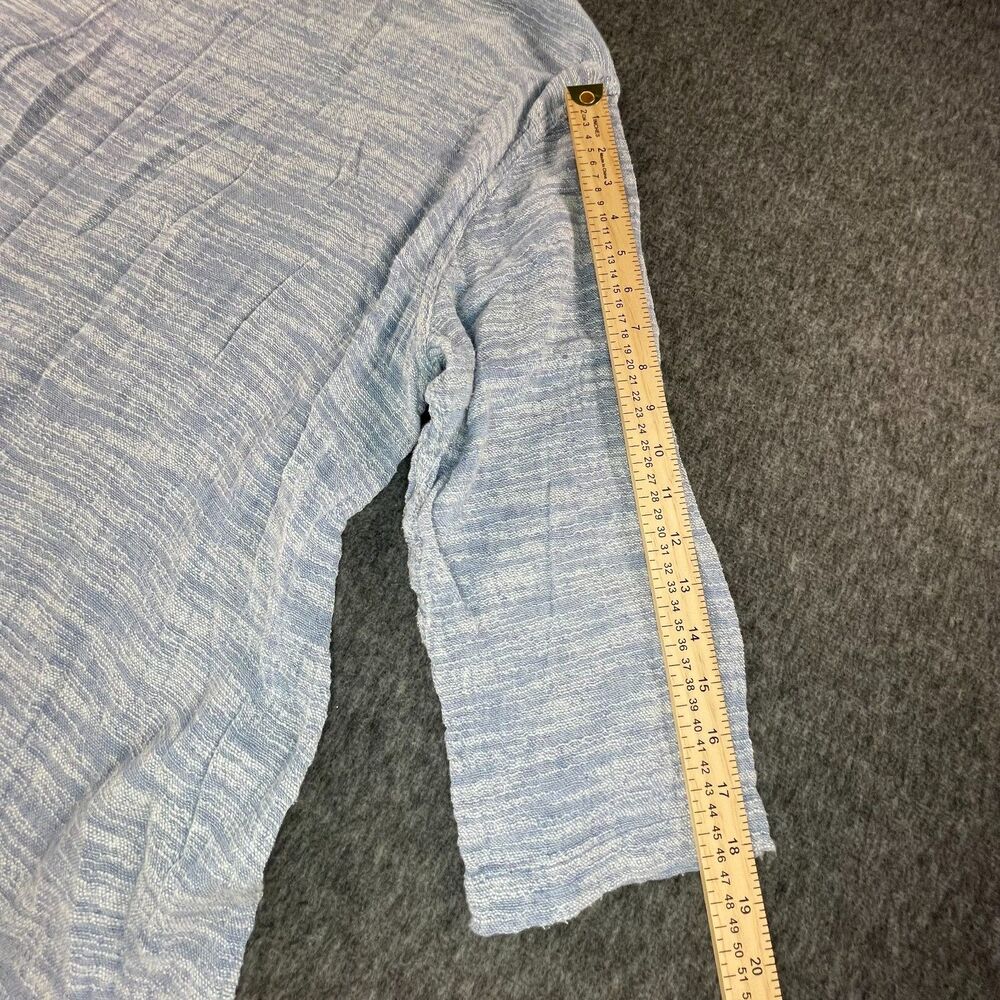 FLAX Size Medium Blue White Space Dye Linen Top 3/4 Sleeve Lagenlook Coastal - Picture 11 of 11